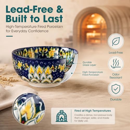 vancasso Cereal Bowls Set of 6, Bohemian Ceramic Soup Bowls, 28 oz Colorful - Image 3