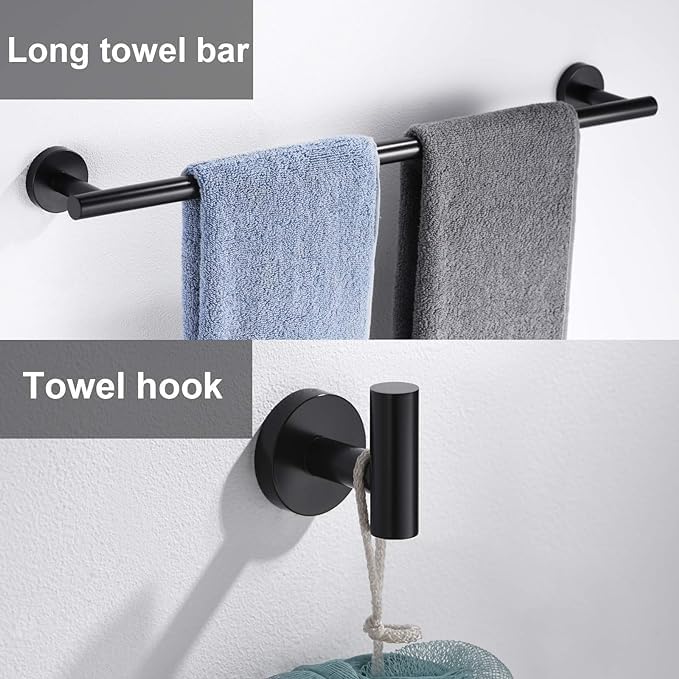 12 Pieces Matte Black Bathroom Hardware Accessories Set Hand Towel Ring 16&23.6 - Image 3