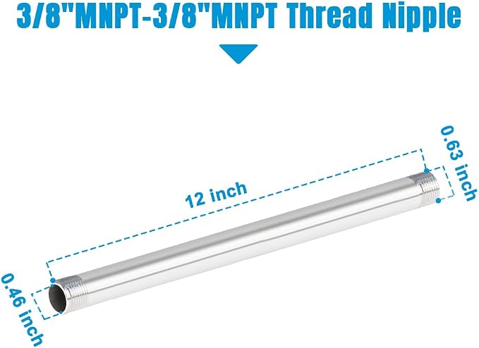 Quickun 304 Stainless Steel Pipe Fitting, 3/8" NPT x 3/8" NPT Male Malleable - Image 2