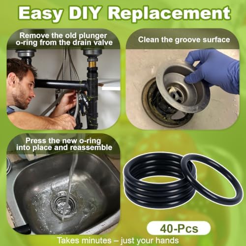 40 Pcs Sink Drain O-Ring, Plunger Rubber Gasket, Compatible - Image 5