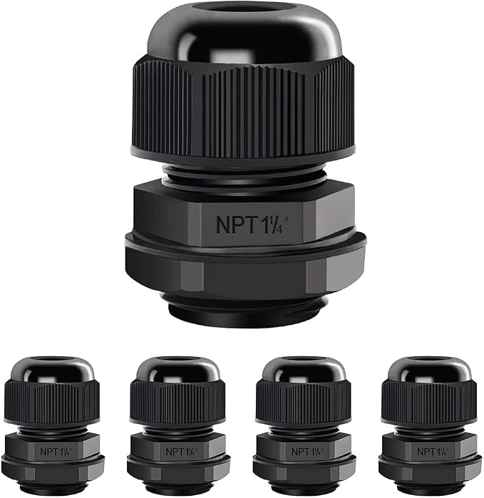 5 Pack NPT 1-1/4" Cable Glands Waterproof Adjustable 24-32mm Cable Connectors by LeMotech