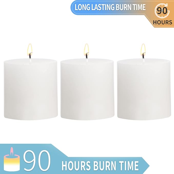3×3 White Pillar Candles Set of 3 Unscented Handpoured Weddings, Home Decoration - Image 6