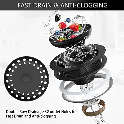 Black Sink Drain 3-1/2 Inch Matte Black Kitchen Sink Drain Strainer Assembly Kit - Image 6