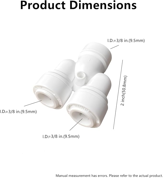 RO Fittings Y Type 3/8 inch Tubing OD Use Two Way Water Line Splitter Quick - Image 2
