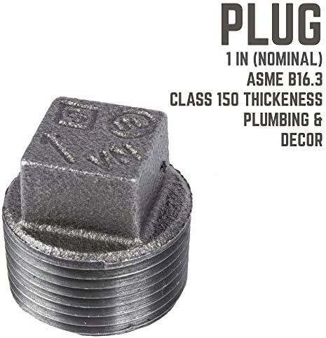 PIPE DECOR 1" Plug Fitting, Malleable Iron, Fits One Inch Diameter Black Steel - Image 3