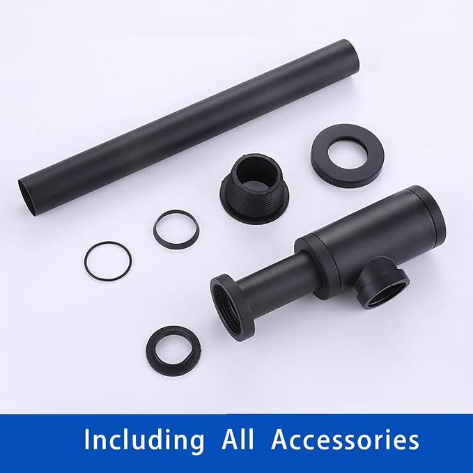 Matte Black Round Bottle P-Trap Drain Kit, 1-1/4 Inch Adjustable Wall Mount - Image 7