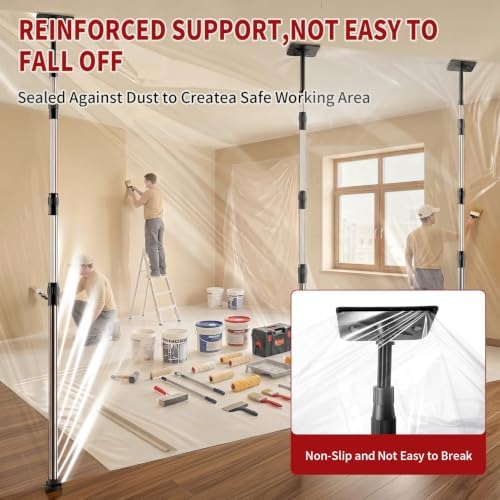 12FT Dust Barrier Poles, 4 Pack Spring Retractable Zipper Wall Pole Kit - Image 7