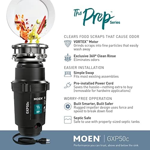 Moen Prep Series PRO 1/2 HP Continuous Feed Compact Garbage Disposal, Power - Image 4