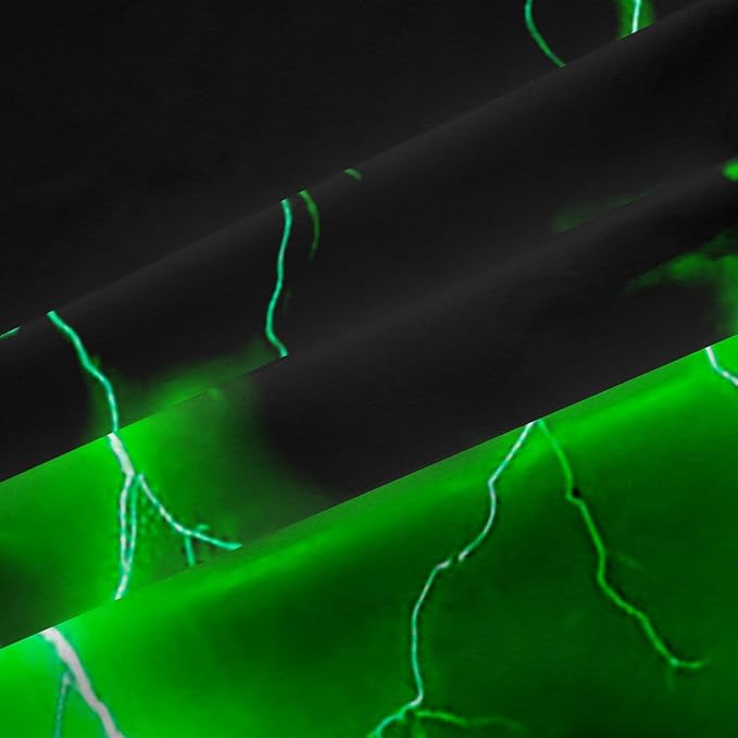 jejeloiu Green Thunder Lightning Window Drapes Cool Flashing Lightning Blackout - Image 6