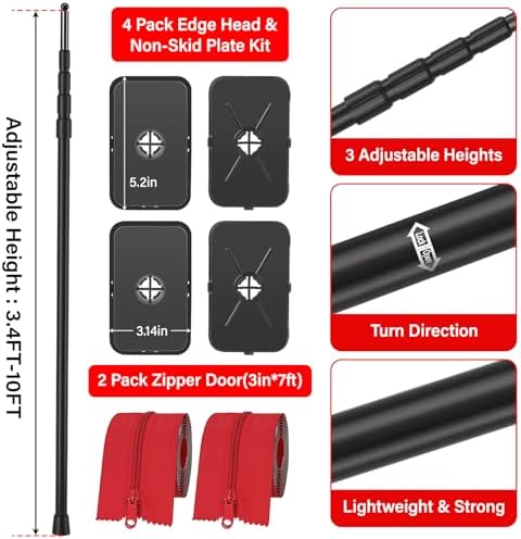 10FT Dust Barrier Poles Kit, Spring Retractable Zipper Wall Poles - Image 6