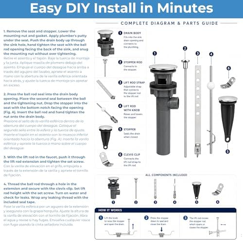 Replacement Bathroom Sink Pop-Up Drain Assembly - Image 6