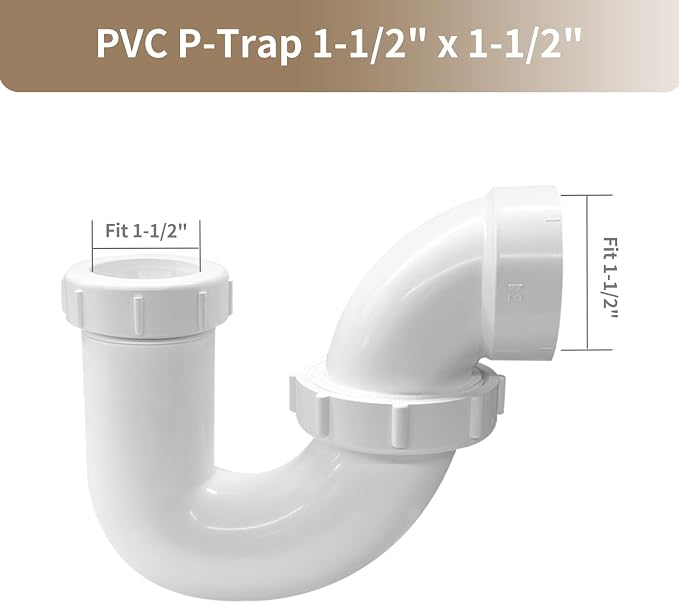 LESSO P Trap PVC 1.5 Inch, 1-/2" W/Plastic Nut | P-Trap, W/Union & 1-1/2" Slip - Image 2