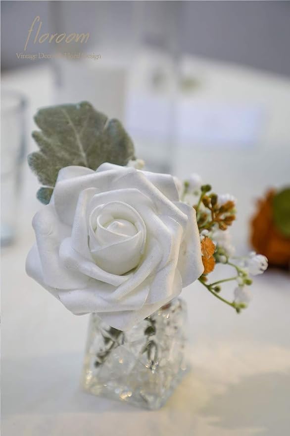 Artificial Flowers 25pcs Real Looking Shimmer Silver Grey Foam Fake Roses - Image 6