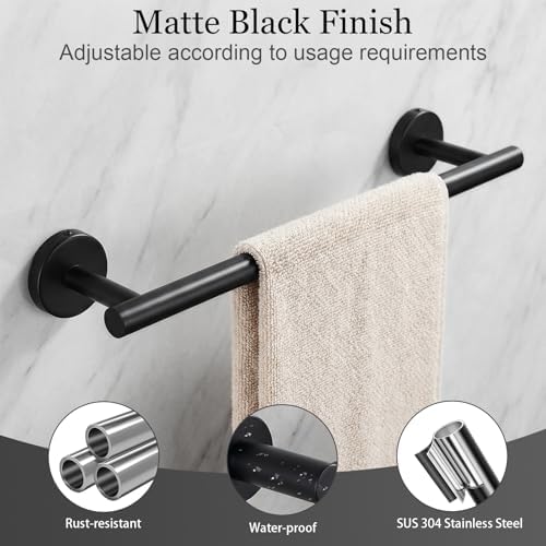 Tudoccy 10-Piece Matte Black Bathroom Hardware Set, 16in SUS304 - Image 4