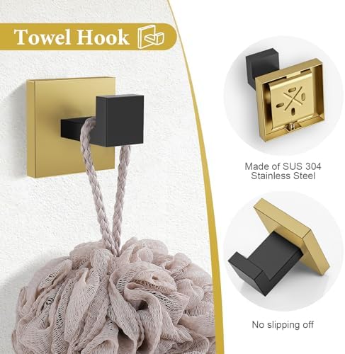 TURS 5-Piece Bathroom Hardware Set Matte Black and Gold Towel Bar Set Bath - Image 5