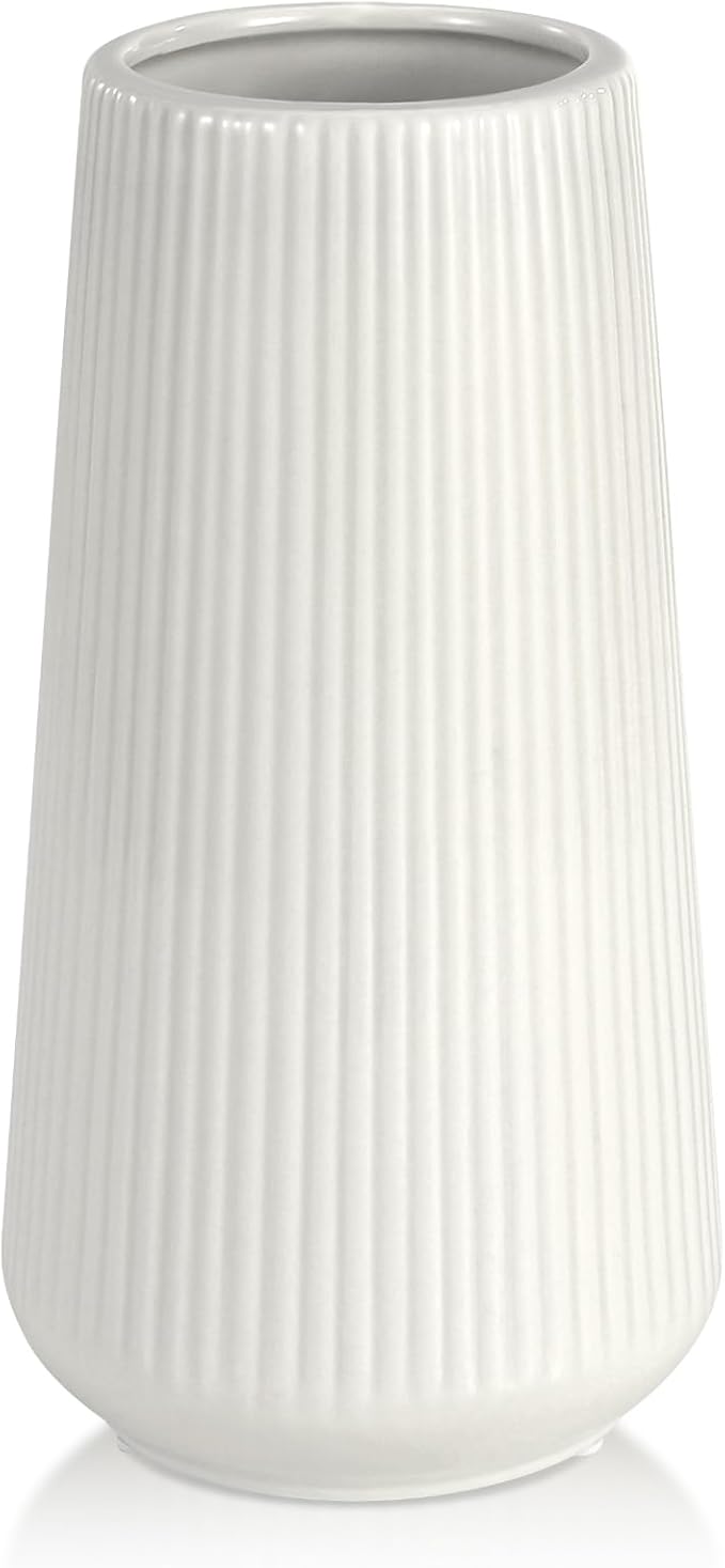 White Ceramic Vase for Flowers, Tall Home Decor Vase by GUKJOB