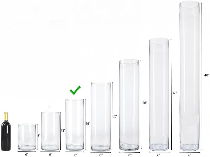 CYS EXCEL Cylinder Clear Glass Vase | Multiple Size Choices Glass Flower Vase - Image 9