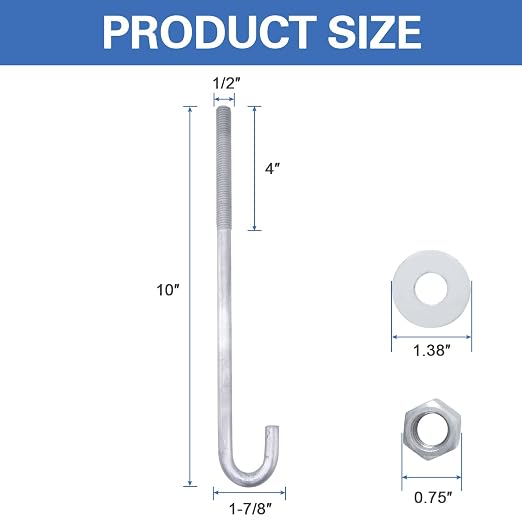 1/2” x 10” J Bolt Anchors for Concrete - Image 3