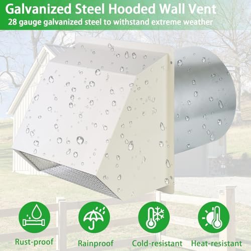 10 Inch Hooded Wall Vent with Screen and Damper, Outdoor Wall Exhaust Vent - Image 5
