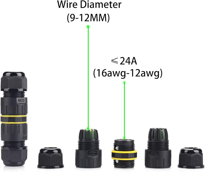IP68 Waterproof 2 Way 2 Pin Junction Box Electrical Cable Connector, 5 Pack 24A - Image 7