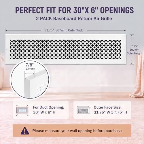 Lewtemi 2pcs 30"w x 6"h x 7/8" Thick Heavy Duty Steel Return Air Grille - Image 2