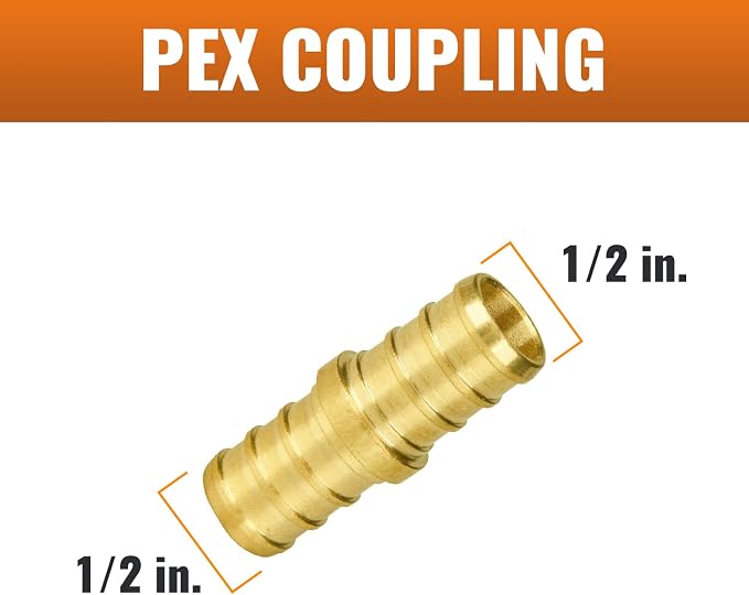 5-Pack 1/2 Inch PEX Coupling Fittings | Brass - Image 2