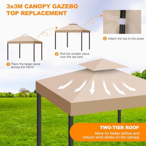 10x10 Canopy Replacement Top Cover Canopy Top Replacement Double Layer Vented - Image 6