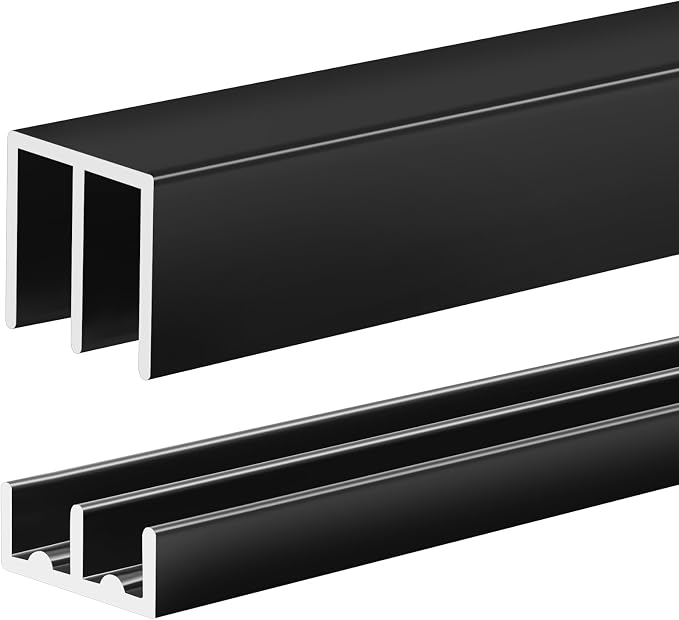 1 Set 4 ft Black Aluminum Sliding Door Track Set by Landical