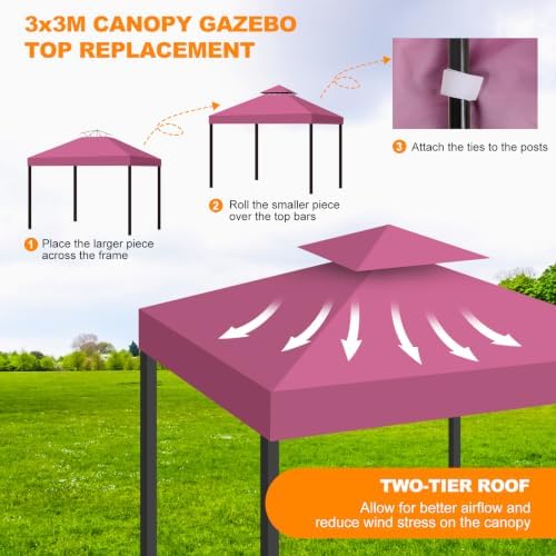 10x10 Canopy Replacement Top Cover Canopy Top Replacement Double Layer Vented - Image 6
