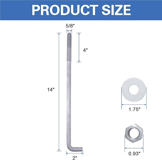5/8" x 14" Concrete Anchor Bolts L Shaped, Hot-Dip Galvanized - Image 3
