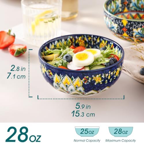 vancasso Cereal Bowls Set of 6, Bohemian Ceramic Soup Bowls, 28 oz Colorful - Image 2