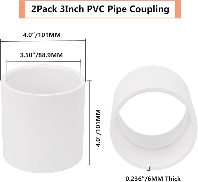 2Pack 3" PVC Pipe Coupling Adapter Pipe Fittings Contractor Pack Schedule 40 - Image 2