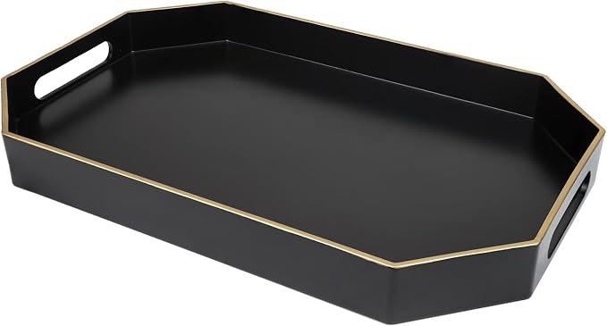 Black Decorative Tray with Handles, Octagon Versatile Serving Tray by Omuriko