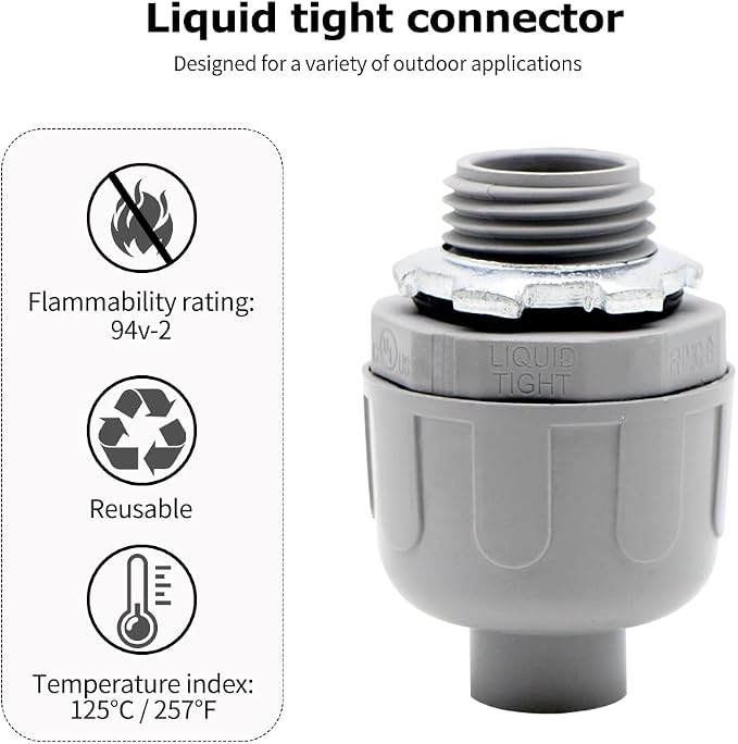 MAKERELE 5-Pack 1/2 Inch 180° PVC Liquid Tight Connectors | Flexible Conduit - Image 4