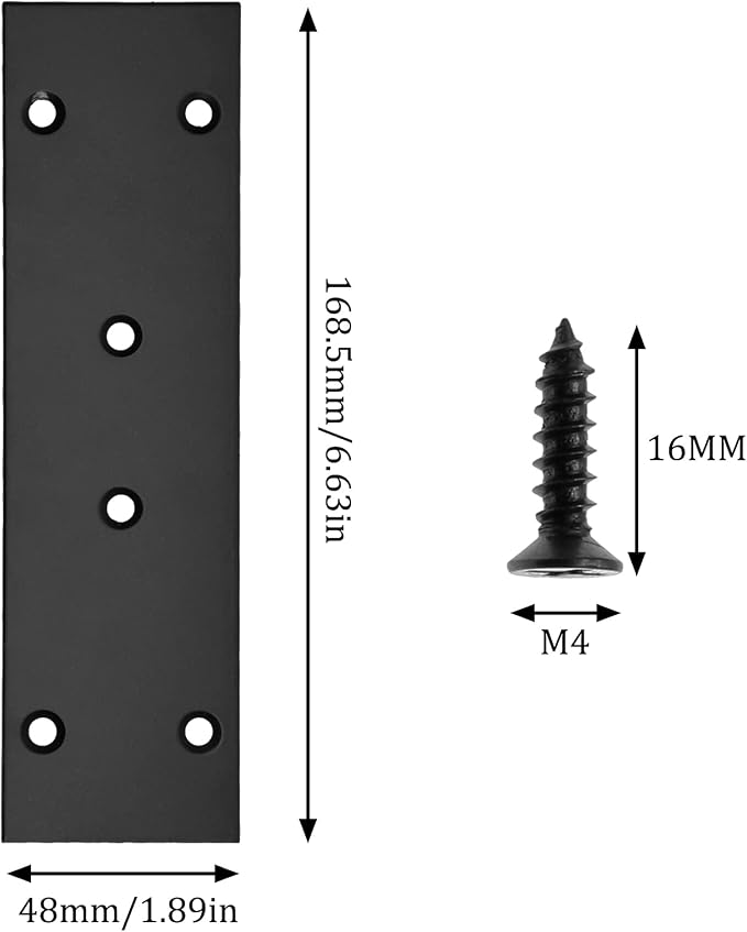Bonsicoky 4Pcs Flat Straight Brace Brackets, 6.7 x 1.9 / 169 x 48mm | Stainless - Image 2