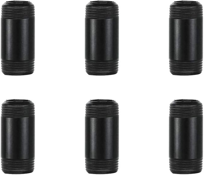 6 Pack 3/4" × 2" Pre-Cut Black Metal Pipe, Industrial Steel Fits Standard Three by GeilSpace