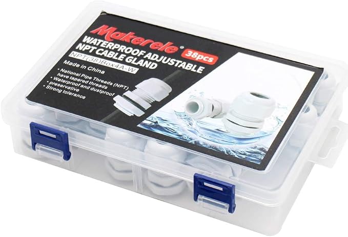 MAKERELE 38pcs NPT Cable Glands Kit Waterproof Strain Relief Connector | Grey - Image 7