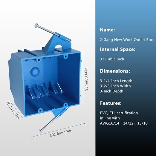 PVC Double Gang New Work Wall Electrical Box, 3 Pack | 32cu; Switch and Outlet - Image 4
