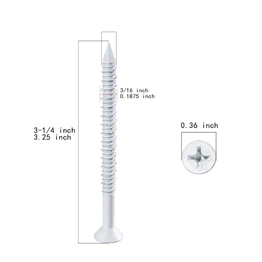 WenSilon 3/16" x3-1/4 White Concrete Screw Anchor White Flat Head - Image 2
