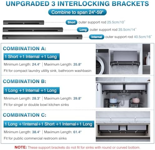 IRONWALLS 2PCS Undermount Sink Support Brackets Adjustable 24"-59" Black - Image 2