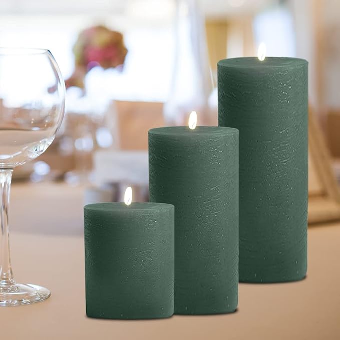 BASK Mottled Dark Green Pillar Candles - Image 5