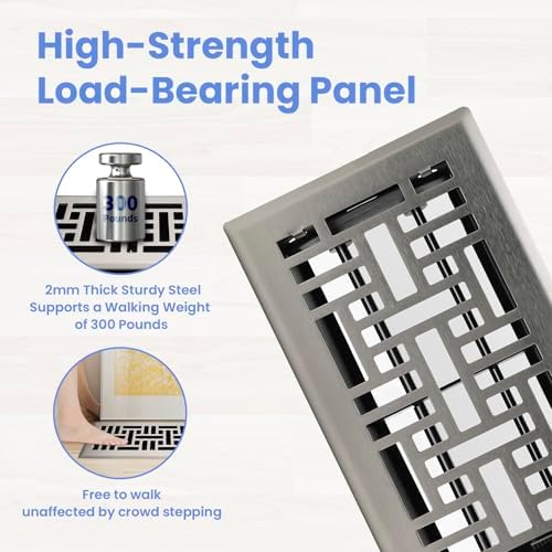 Howeall 4x8 Inches Heavy Duty Walkable Floor Register Easy Adjust Air Supply - Image 2