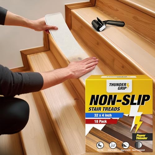 Clear Stair Treads Non-Slip Indoor 32" x 4" 18-Pack by ThunderGrip