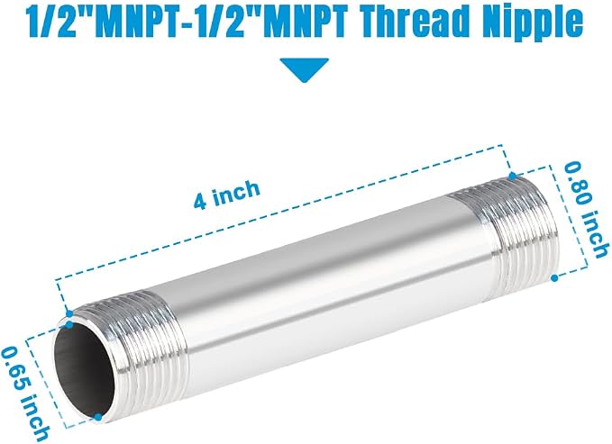 Quickun 304 Stainless Steel Nipple Pipe Fitting, 1/2" NPT x 1/2" NPT Male - Image 2