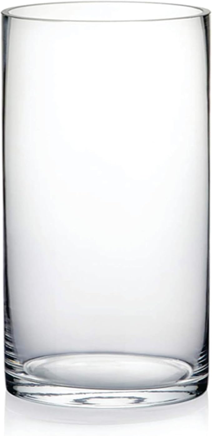 4" Wide 7" High Large Hand Blown Sturdy Clear Cylinder Glass Vase, Centerpiece by Unknown