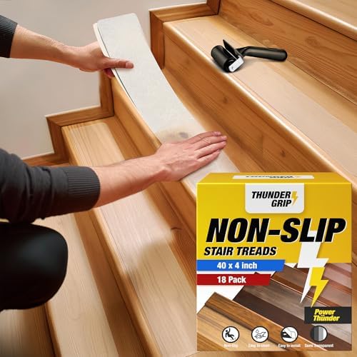 Clear Stair Treads Non-Slip Indoor 40" x 4" 18-Pack by ThunderGrip