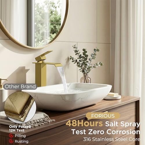 FORIOUS Vessel Tall Bathroom Sink Faucet 1 Hole Single Handle Brushed Gold - Image 5