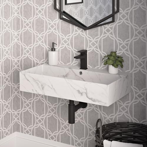 Claire 22” Rectangle Wall-Mount Bathroom Sink in White Marble - Image 2