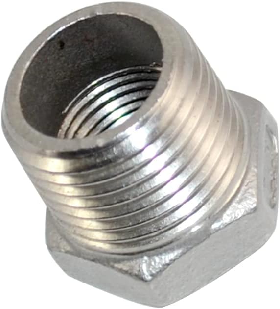 1/2" Male x 3/8" Female Thread Reducer Bushing Pipe Fitting, Stainless steel SS - Image 2