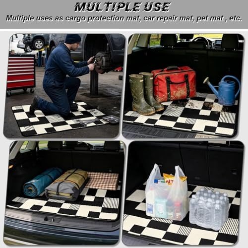 Black Checkered Universal Car Trunk Mat All Weather Trunk Protection Cargo Liner - Image 3